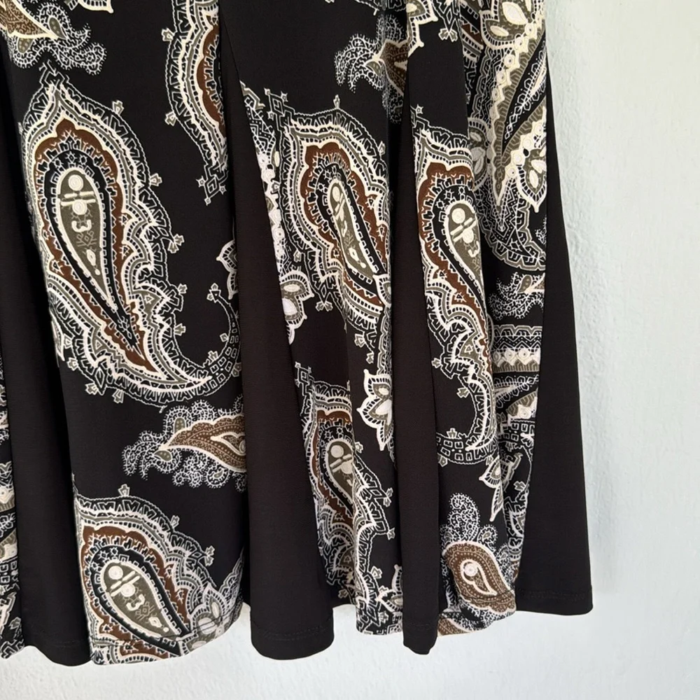 Sami & Jo black green paisley print pleated stretch a-line skirt size XL